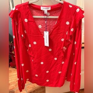 POPSUGAR Red and White Polka Dot Blouse